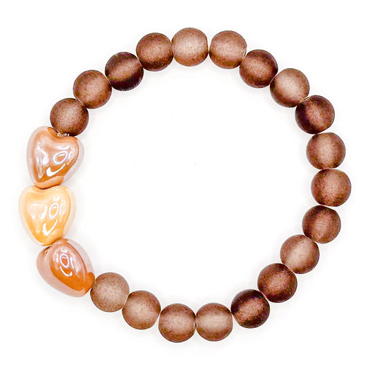 Brown Bubble Hearts Glass Beaded Bracelet
