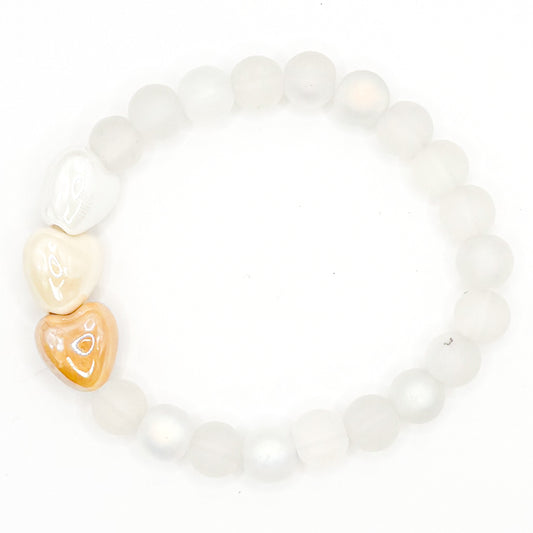Tan Bubble Hearts Glass Beaded Bracelet