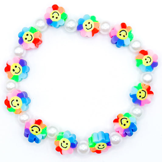 Bright Rainbow Flowers Beaded Bracelet
