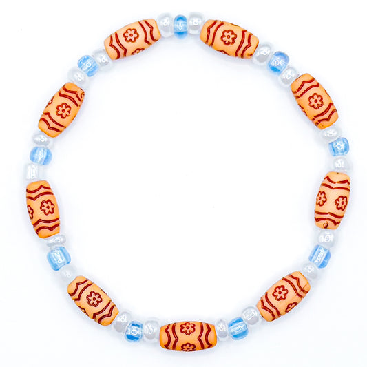 Tropical Blue and White Seed Beaded Bracelet