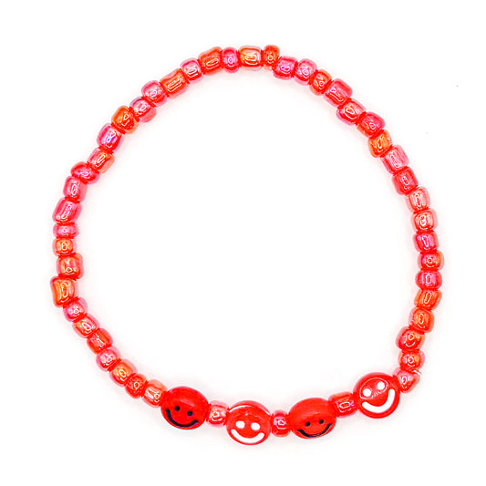 Red Smiles Seed Beaded Bracelet