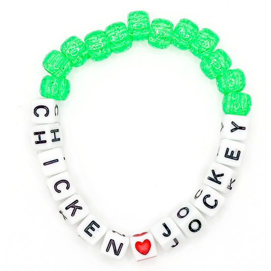 Green "Chicken Jockey" Beaded Bracelet