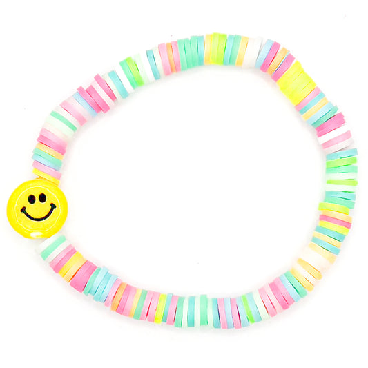 Smiley Neon Palm Clay Beaded Bracelet
