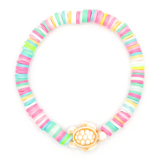 Turtle Neon Palm Clay Beaded Bracelet