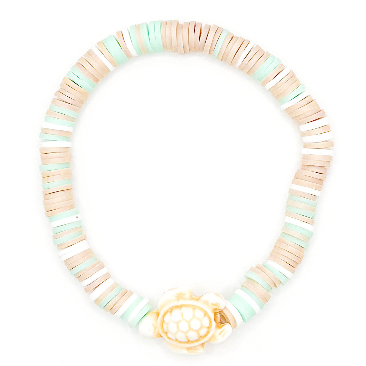 Seafoam Shells Turtle Clay Beaded Bracelet