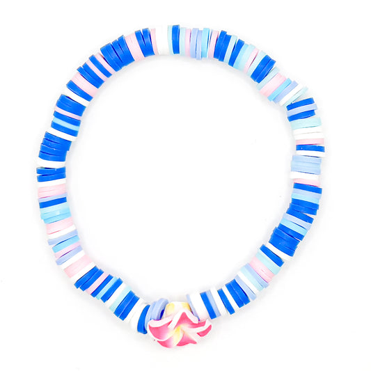 Blue Aloha Flower Clay Beaded Bracelet