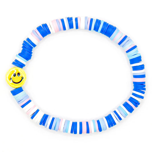 Smiley Blue Clay Beaded Bracelet