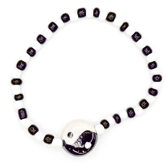 Black and White Balance Seed Beaded Bracelet