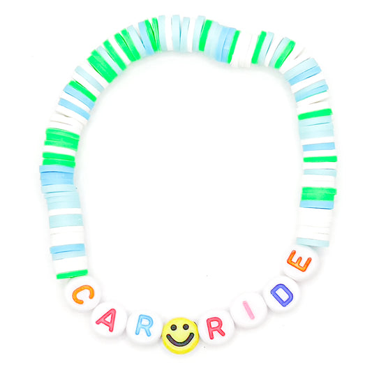 Green and Blue "Car Ride" Clay Beaded Bracelet