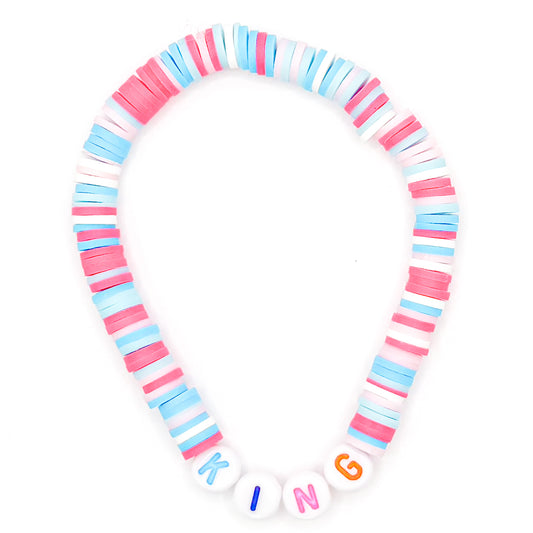Pink and Blue "King" Clay Beaded Bracelet
