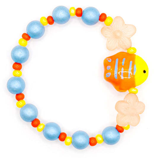 Blue and Orange Fish Glass Beaded Bracelet