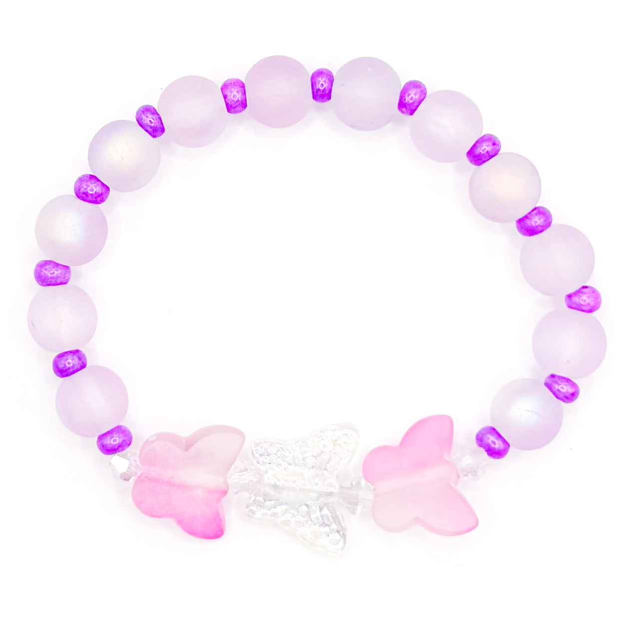 Purple Butterfly Garden Glass Beaded Bracelet