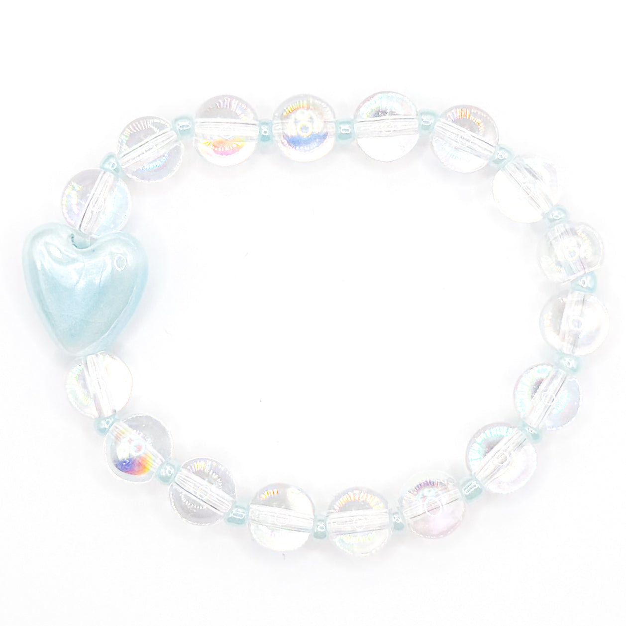 Light Blue Heart Holographic Glass Beaded Bracelet