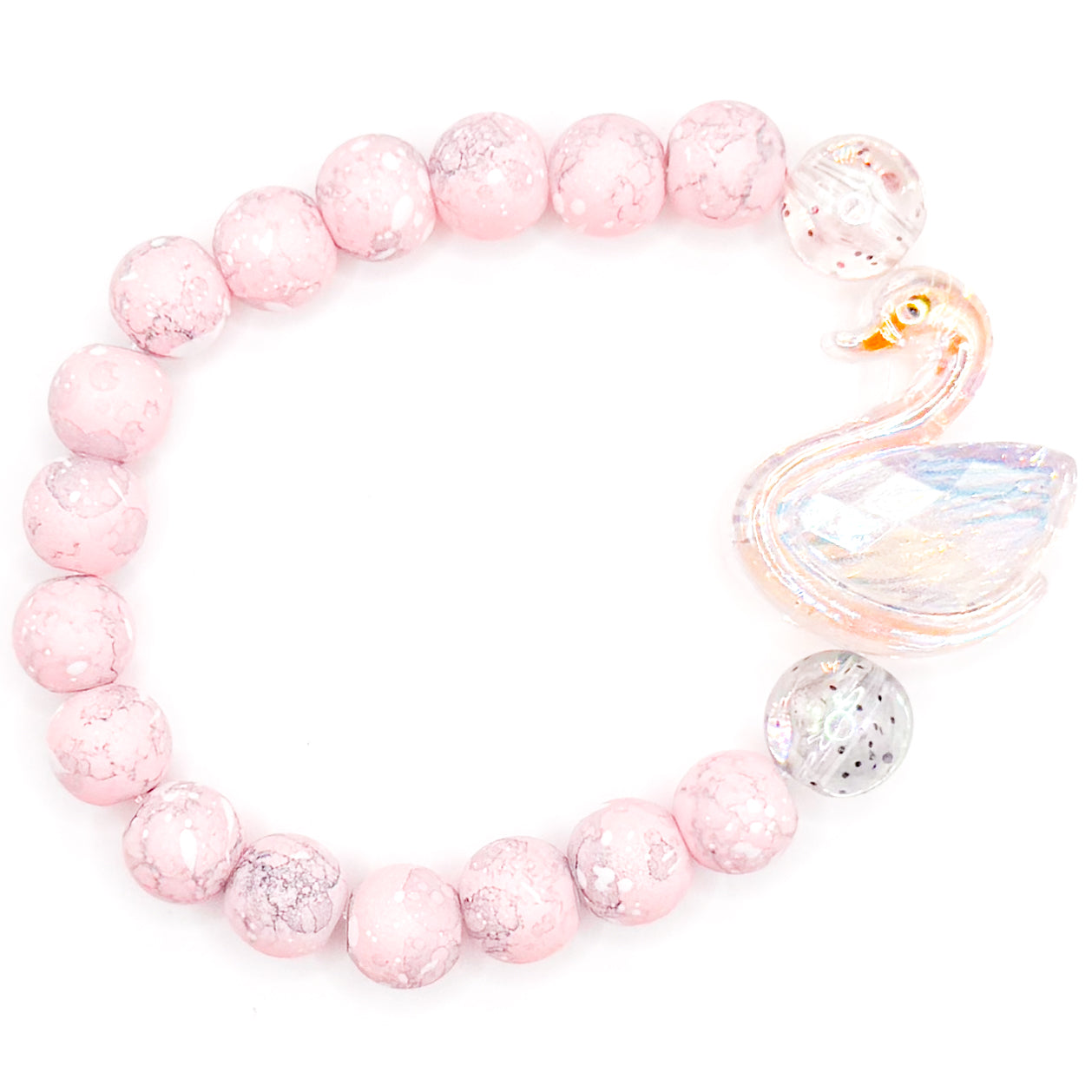 Preppy Swan Pink Glass Beaded Bracelet