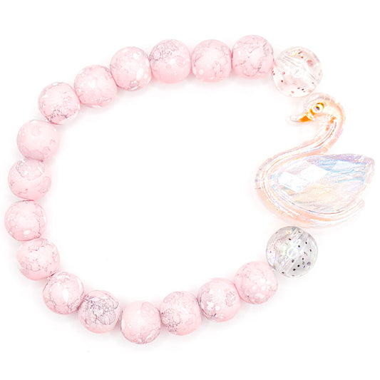 Preppy Swan Pink Glass Beaded Bracelet