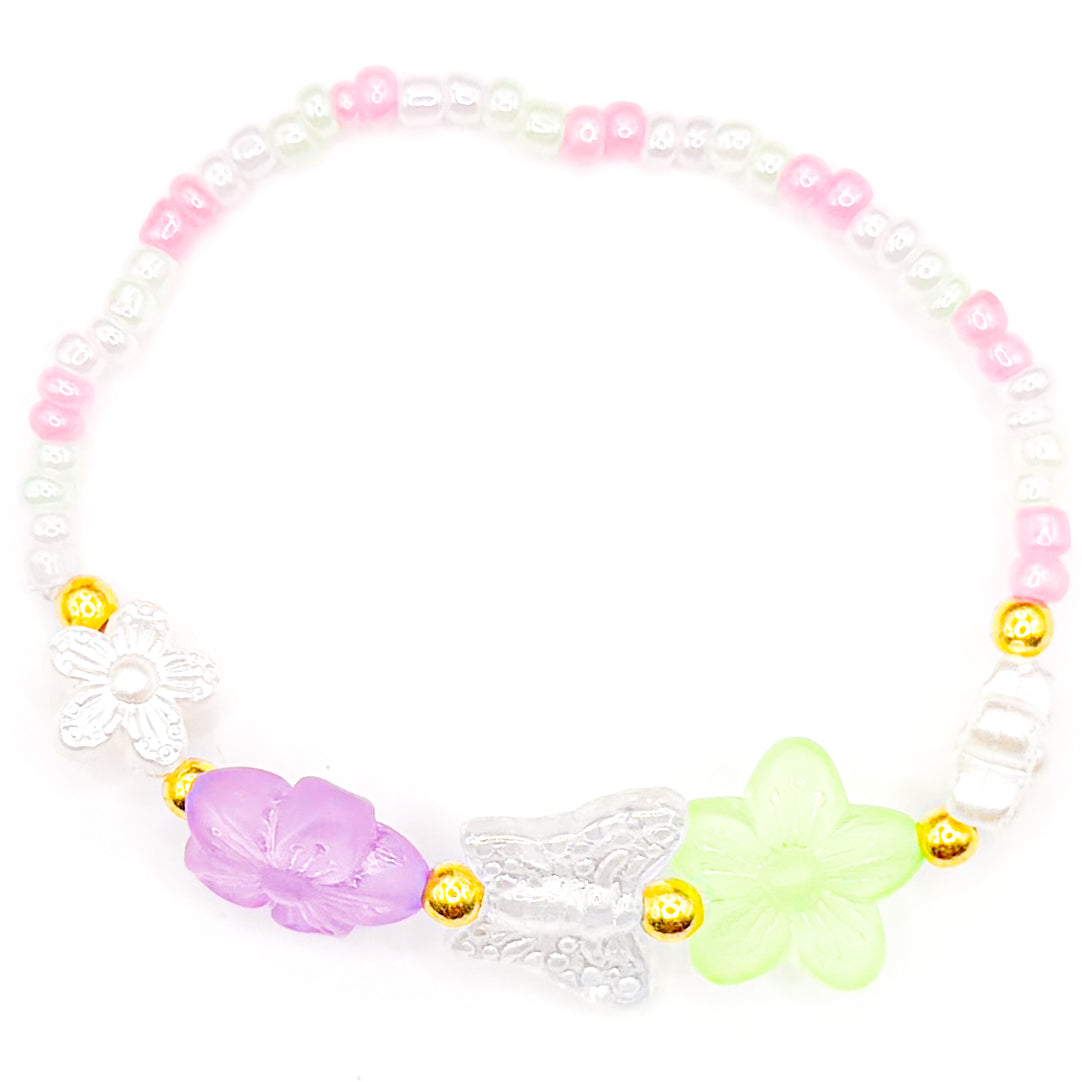 Tropical Butterfly Garden Seed Beaded Bracelet