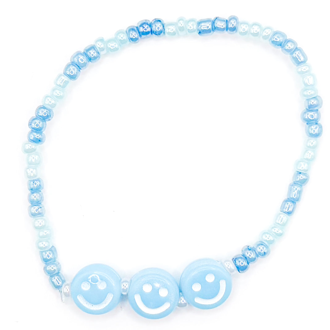 Blue Smiles Seed Beaded Bracelet