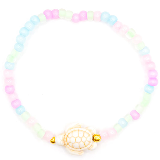 Pastel Summer Turtle Seed Beaded Bracelet