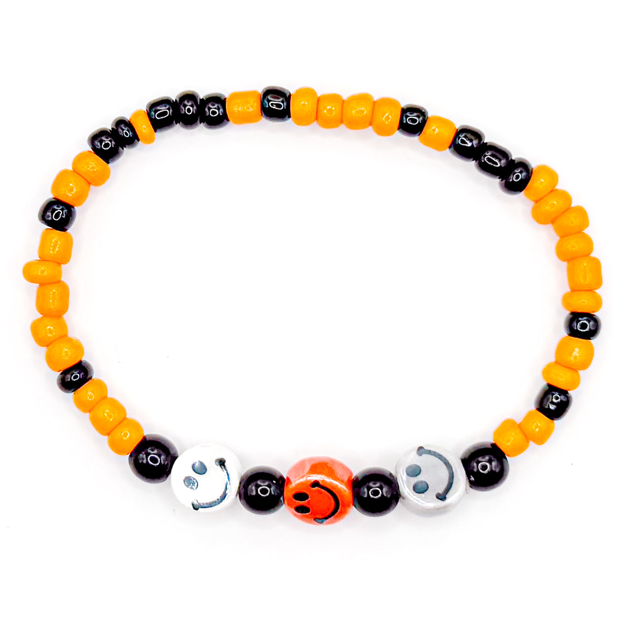 Orange and Black Smiles Seed Beaded Bracelet