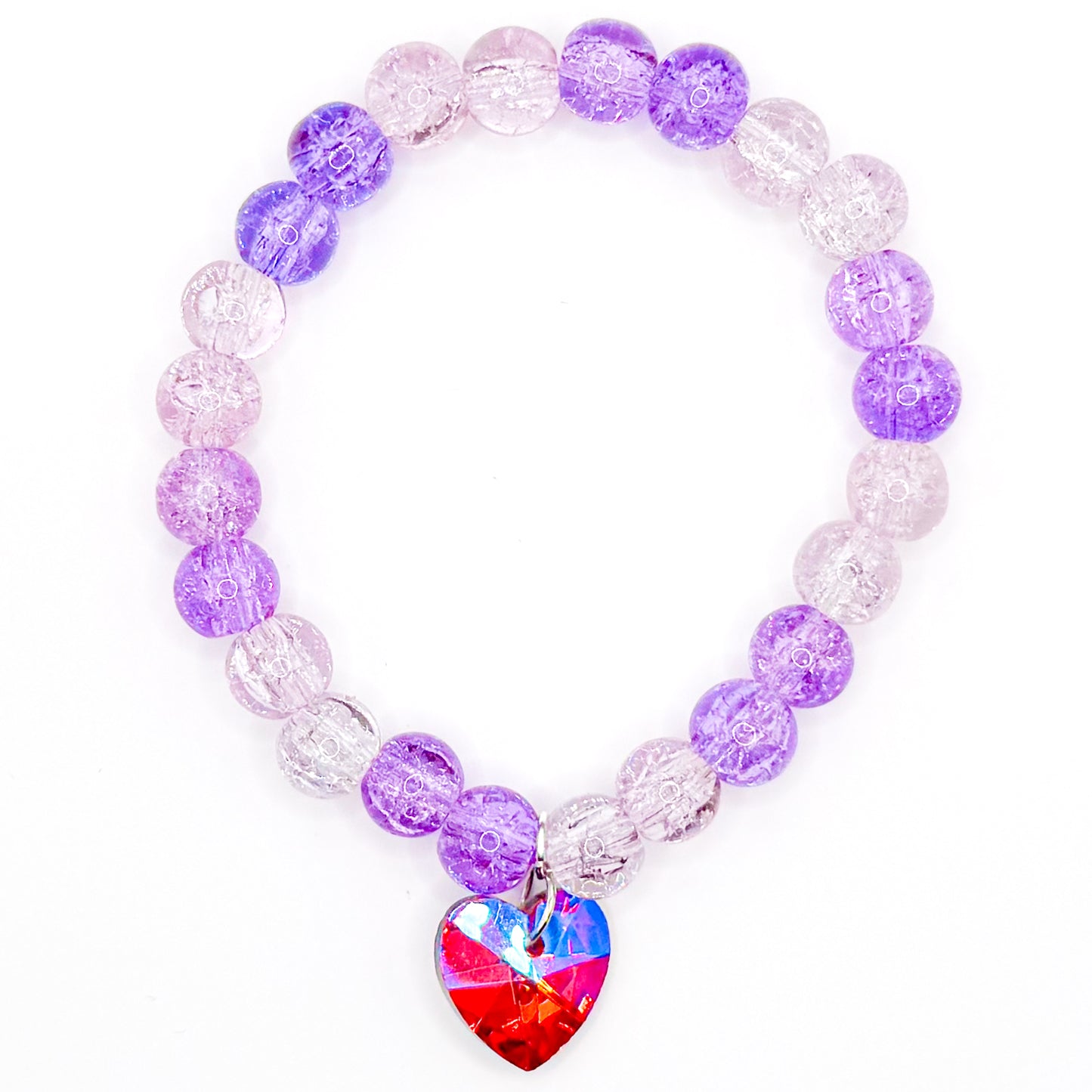 Happy Hearts Purple Glass Beaded Bracelet