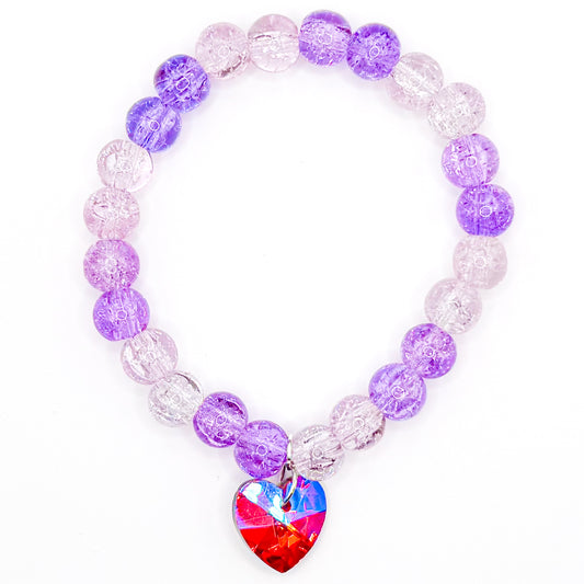 Happy Hearts Purple Glass Beaded Bracelet