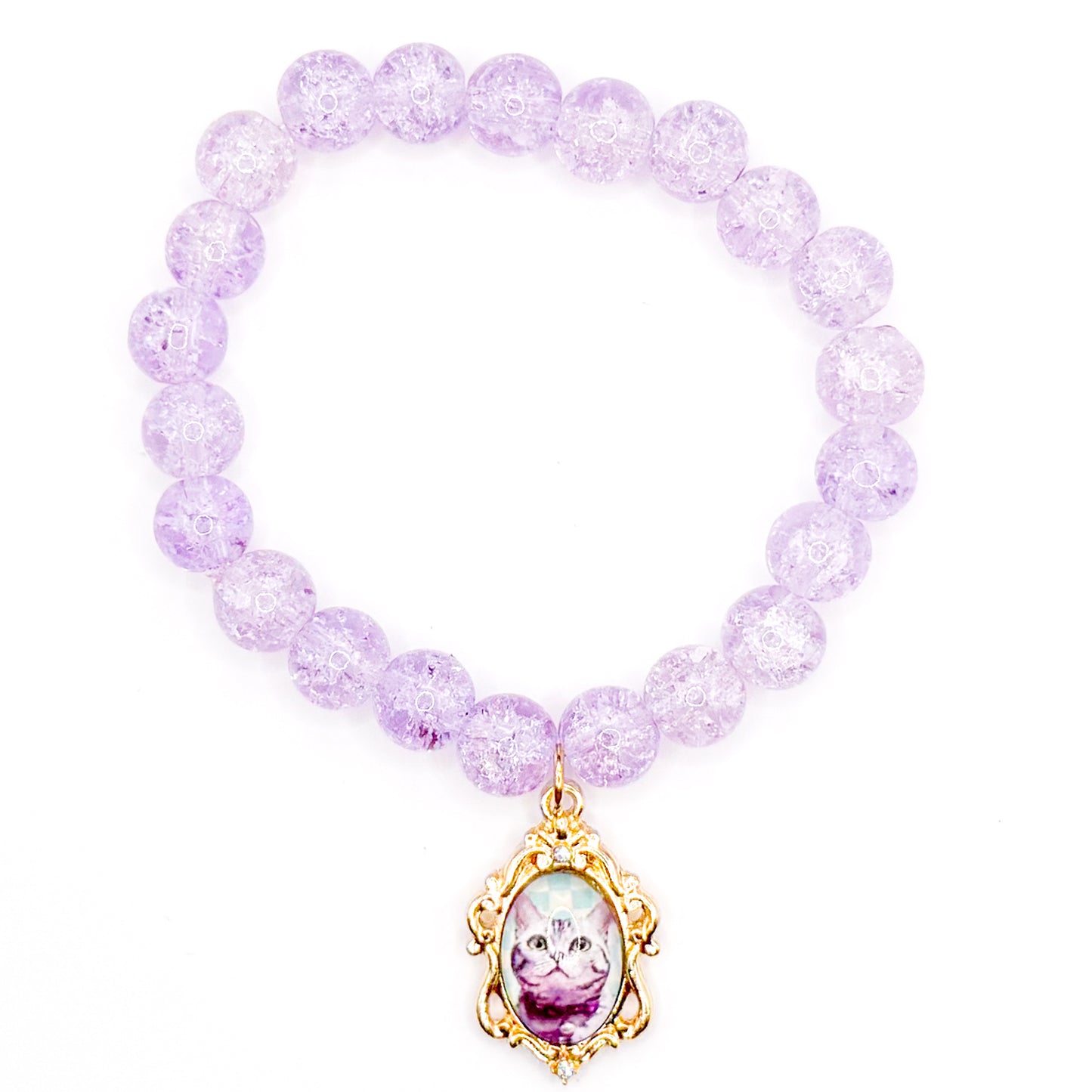 Fancy Cat Purple Glass Beaded Bracelet