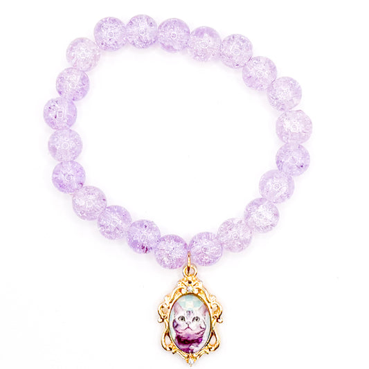 Fancy Cat Purple Glass Beaded Bracelet