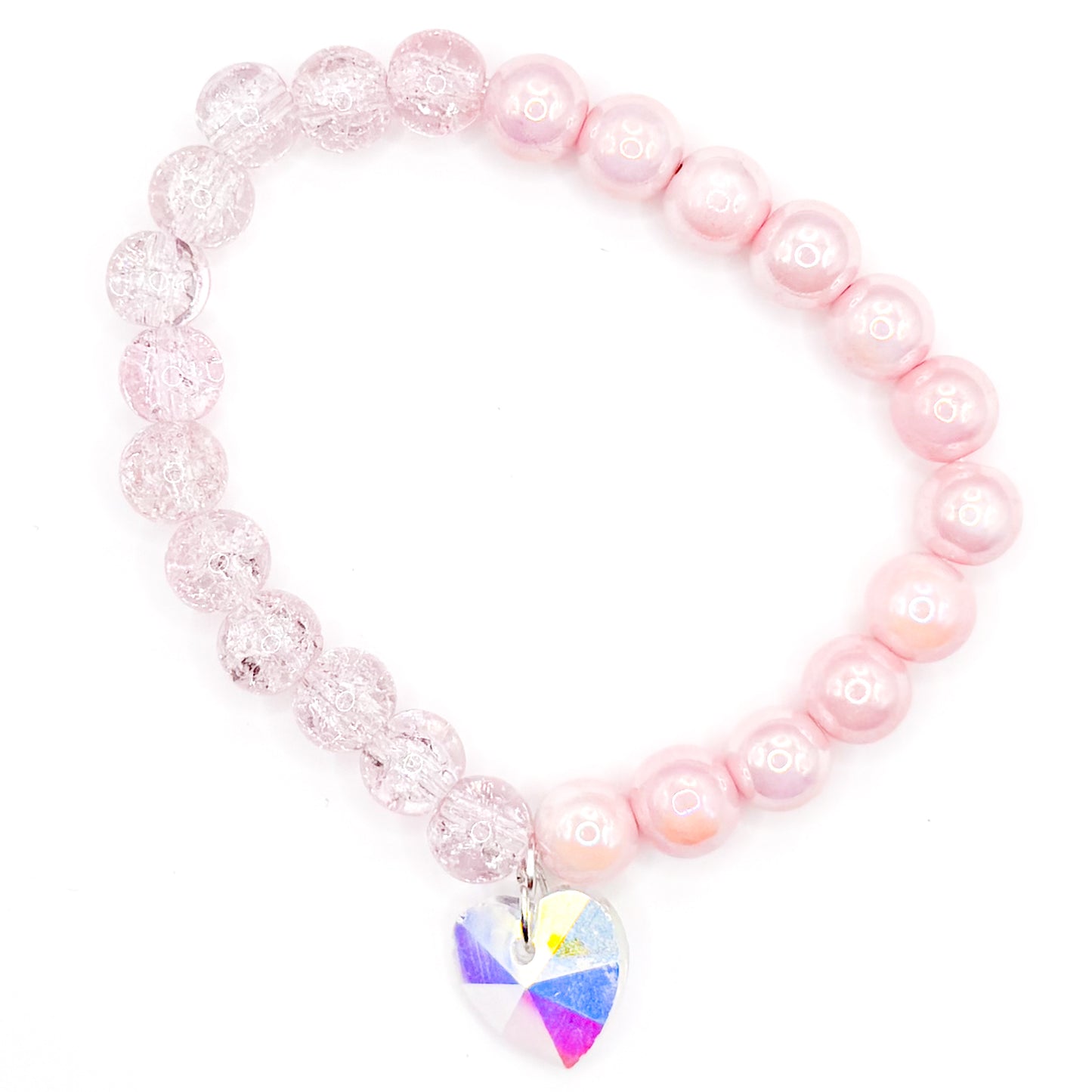 Sweet Pink Heart Glass Beaded Bracelet