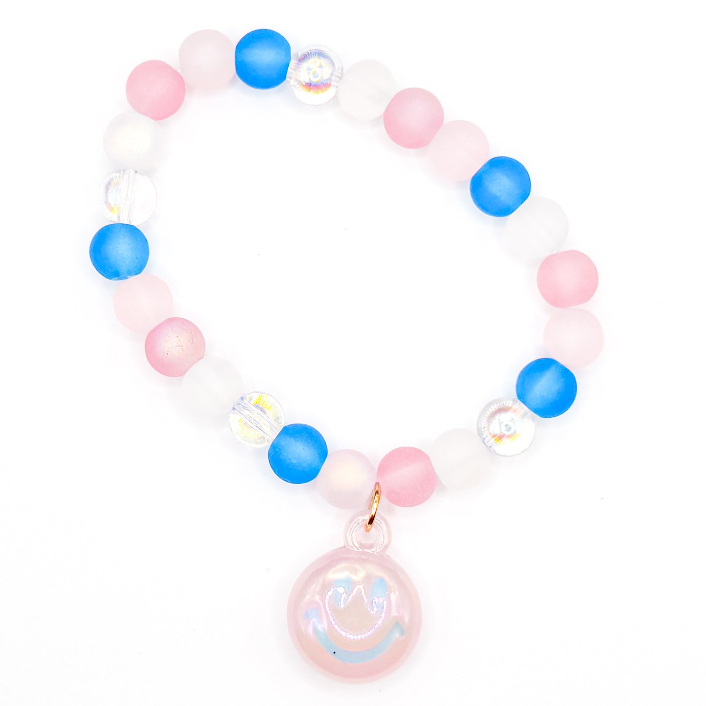 Cotton Candy Smiley Glass Beaded Bracelet