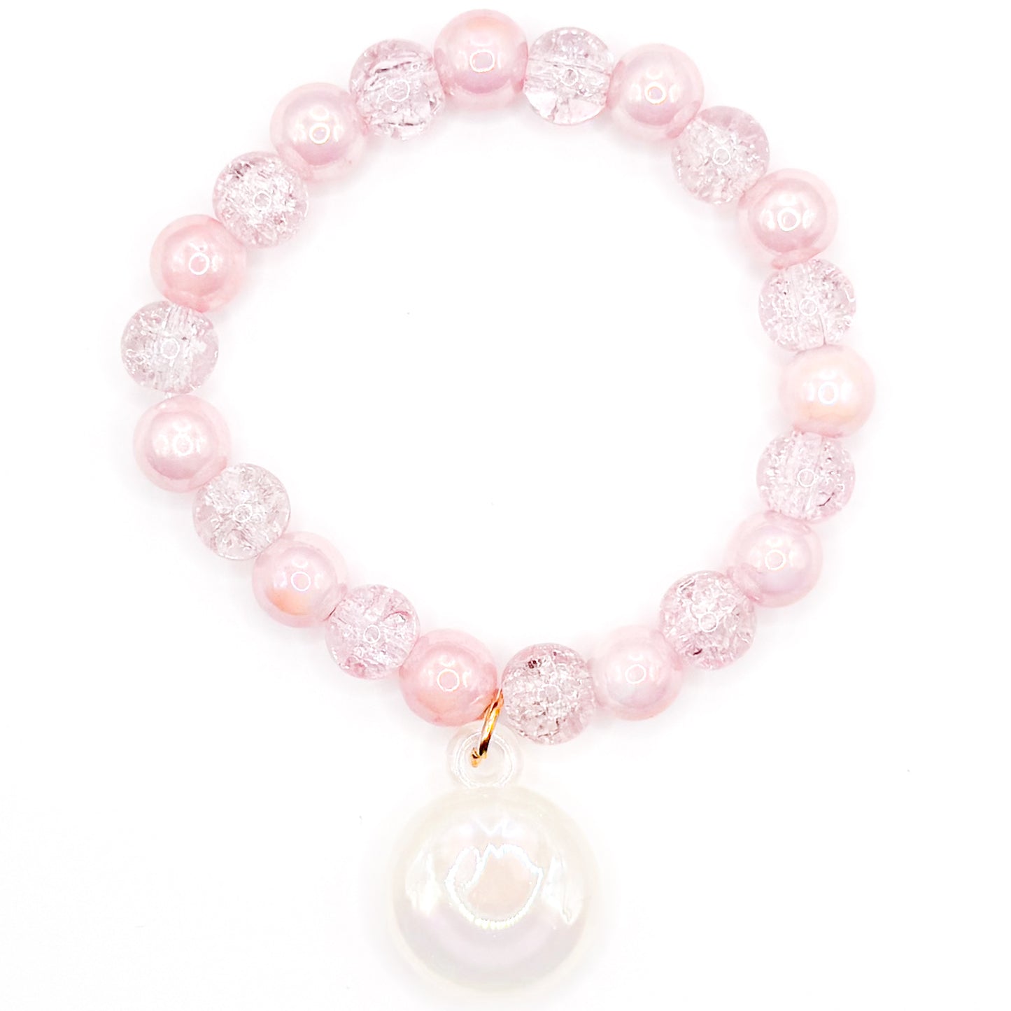 Soft Pink Smiley Glass Beaded Bracelet