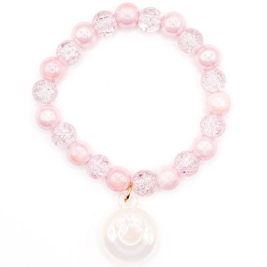 Soft Pink Smiley Glass Beaded Bracelet
