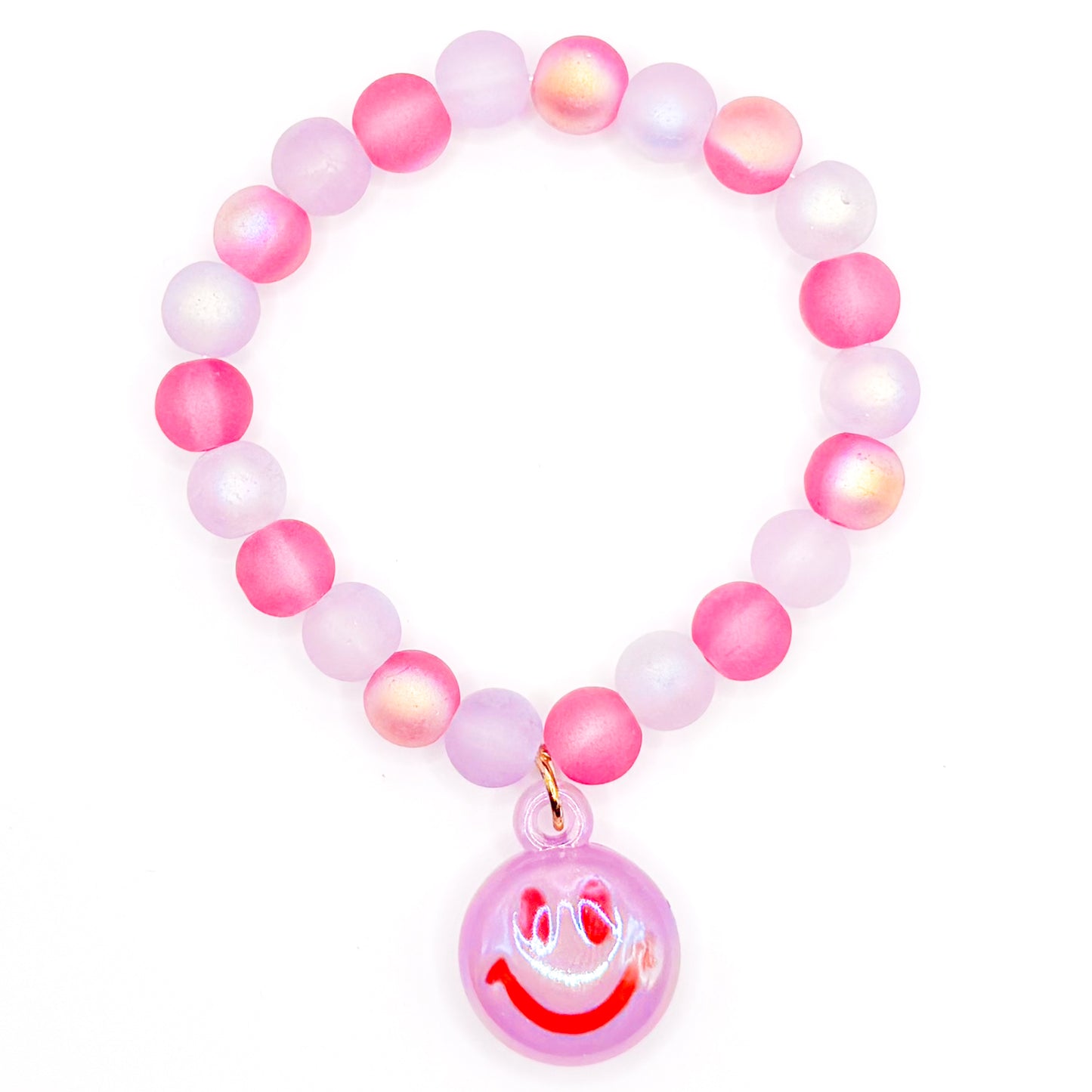 Happy Pink and Red Glass Beaded Bracelet