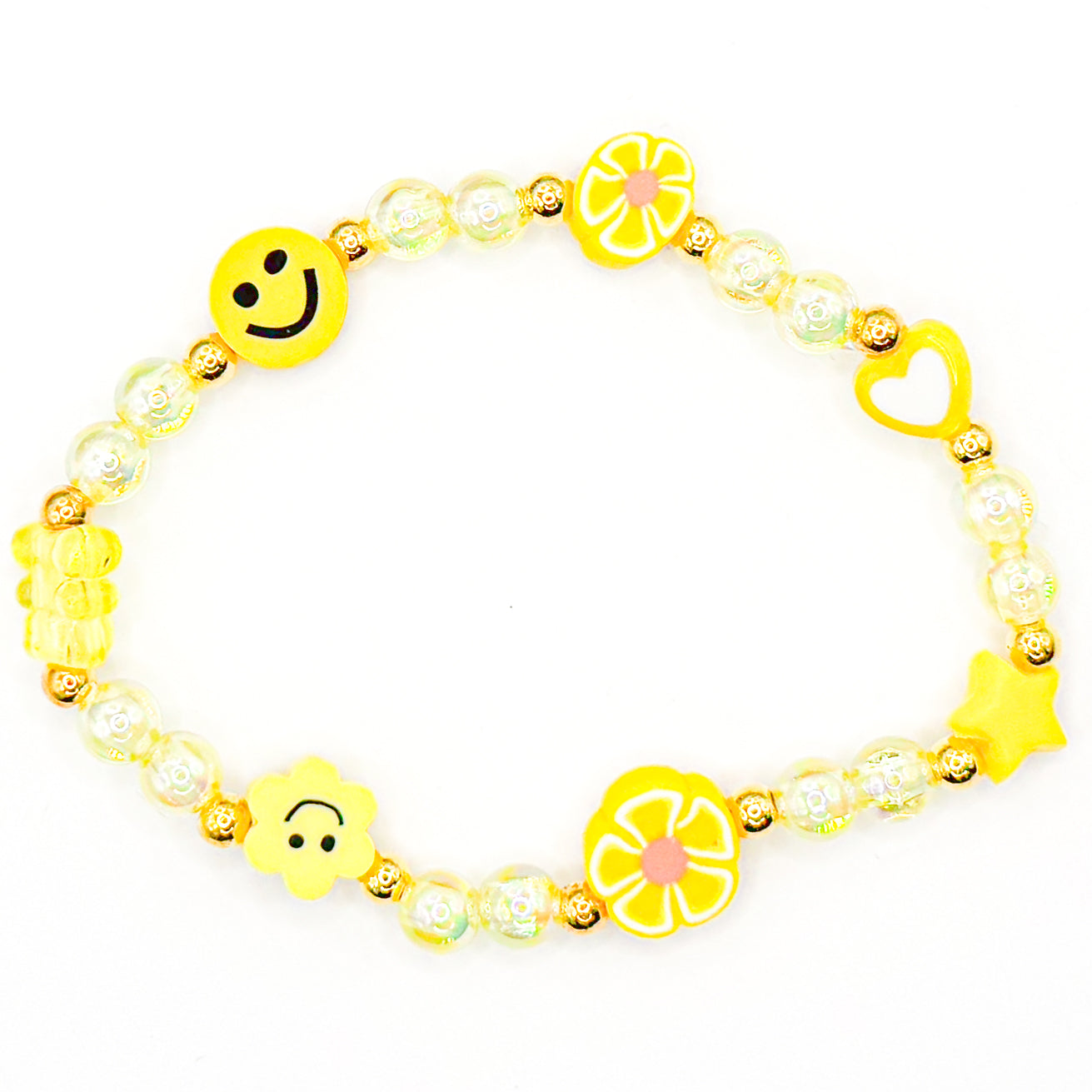 Happy Yellow Charms Beaded Bracelet