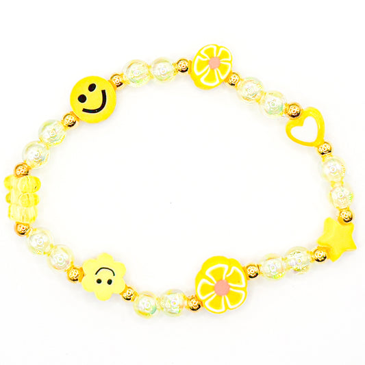 Happy Yellow Charms Beaded Bracelet