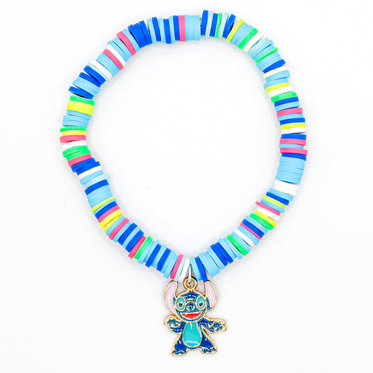 Summer Neon Clay Beaded Bracelet with Charm