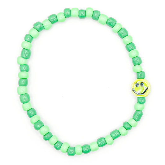 Happy Green Smiles Seed Beaded Bracelet