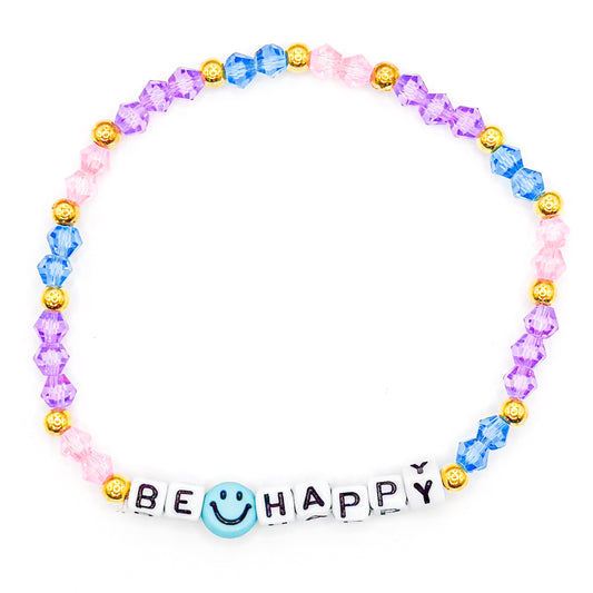 Blue "Be Happy" Bead Buddy Bracelet