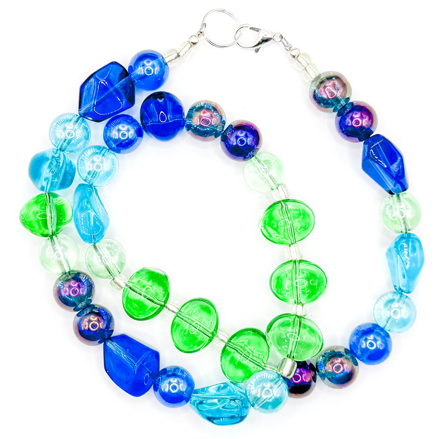 Blue and Green Glass Beaded 18 Inch Necklace