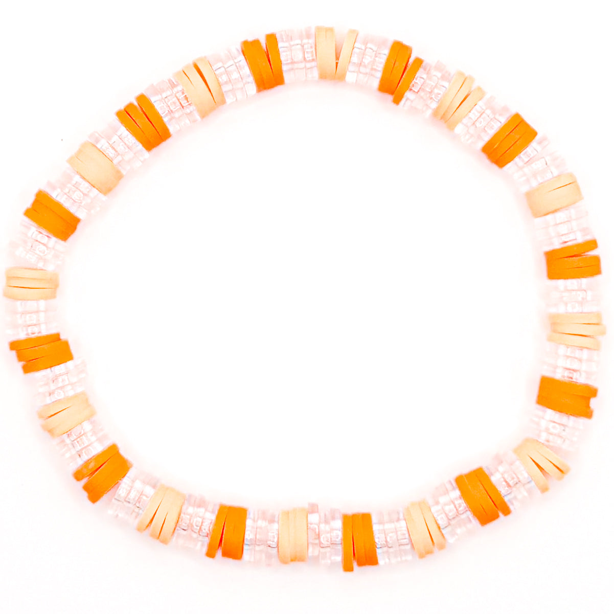 Clear and Orange Clay Beaded Bracelet
