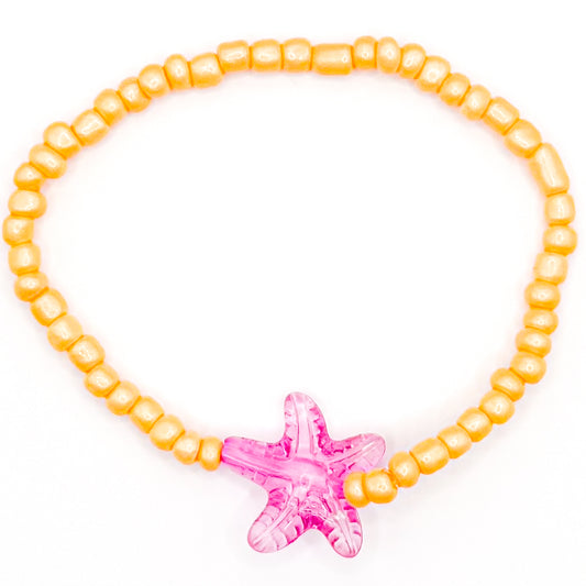 Orange and Pink Starfish Seed Beaded Bracelet
