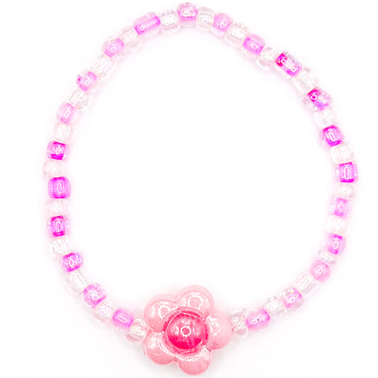 Preppy Pink Flower Seed Beaded Bracelet
