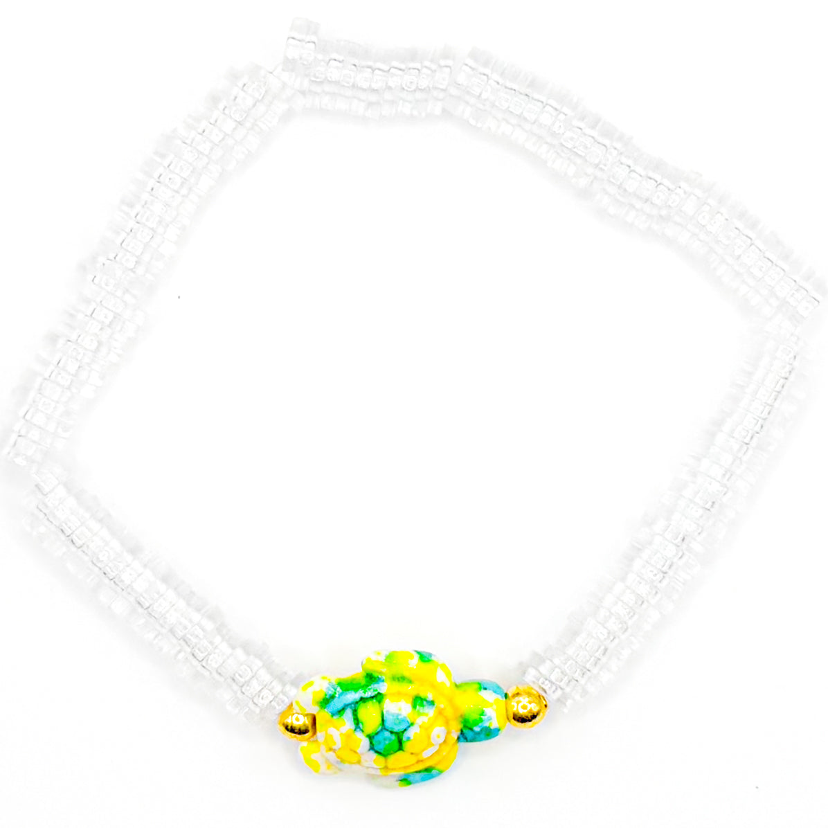 Blue and Yellow Turtle Clear Clay Beaded Bracelet