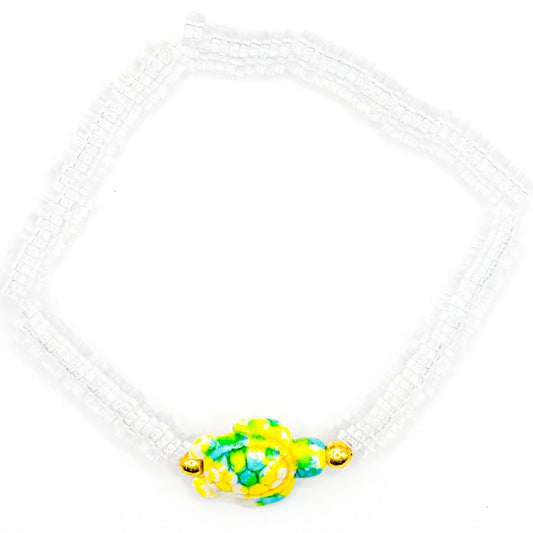 Blue and Yellow Turtle Clear Clay Beaded Bracelet