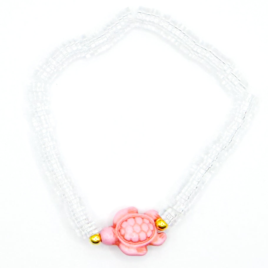 Pink Turtle Clear Clay Beaded Bracelet