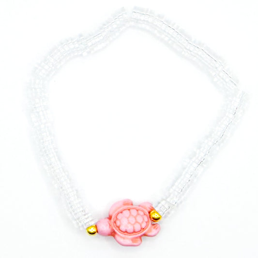 Pink Turtle Clear Clay Beaded Bracelet