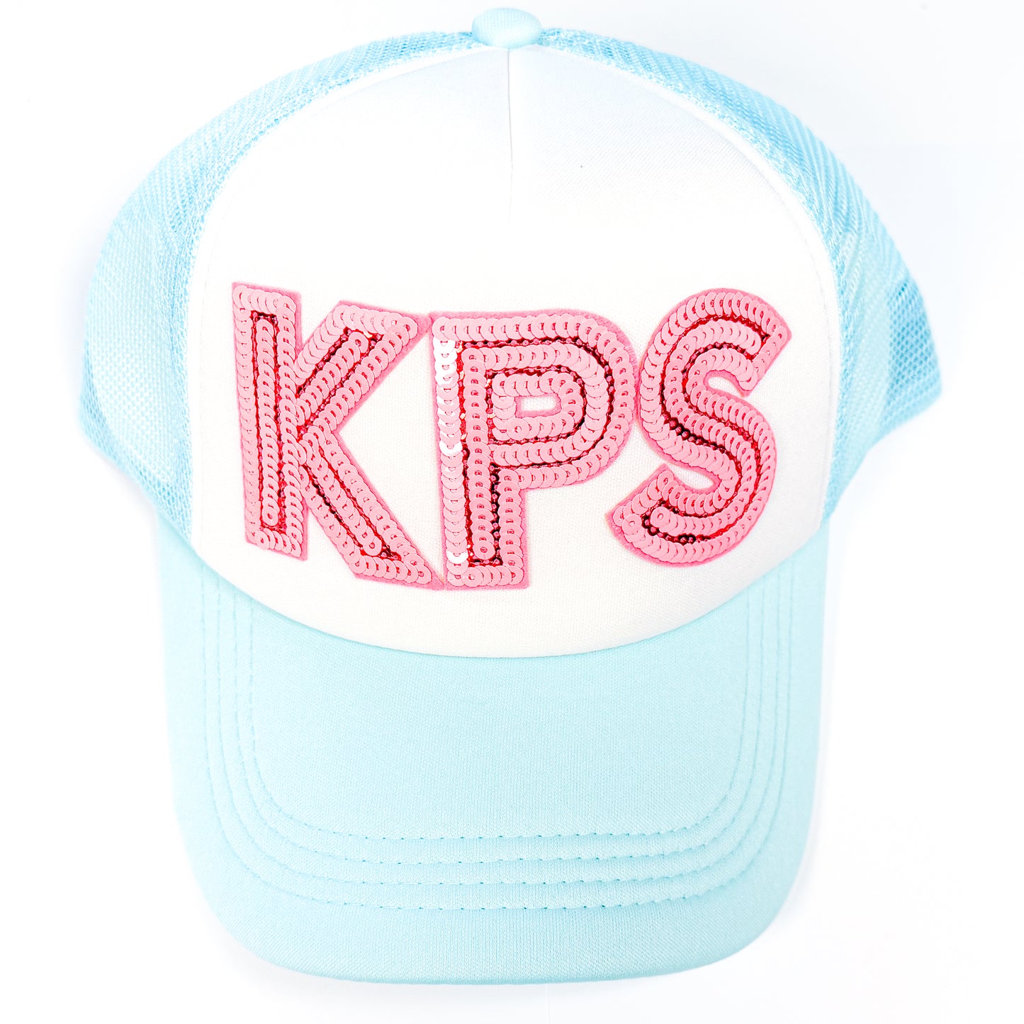 Blue and Pink Sequin "KPS" Trucker Hat