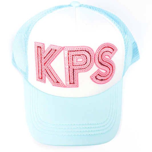 Blue and Pink Sequin "KPS" Trucker Hat