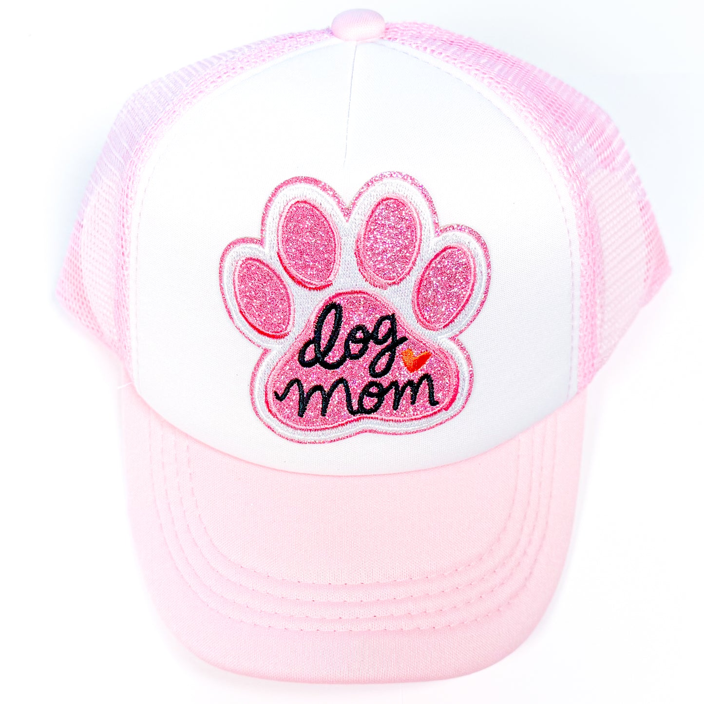 Pink "Dog Mom" Paw Print Trucker Hat