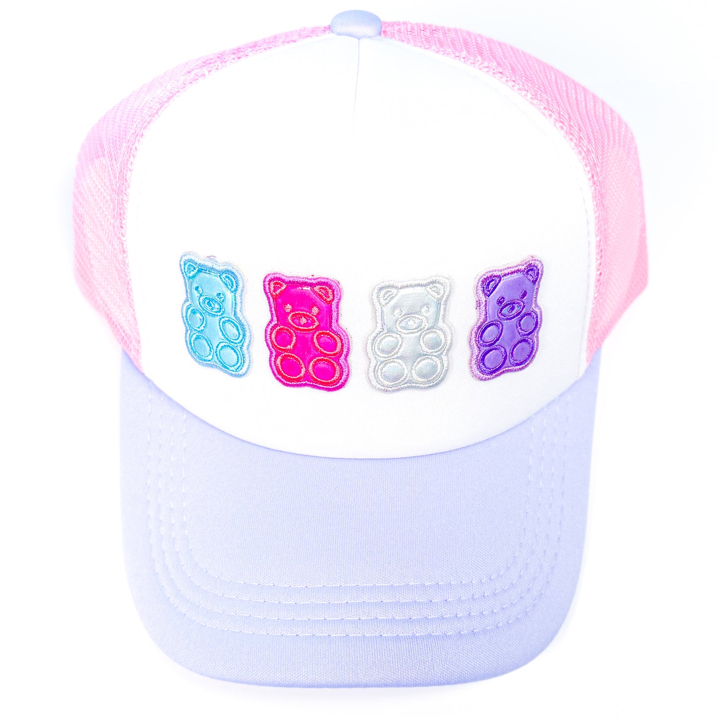 Pink and Purple Holographic Gummy Bears Trucker Hat