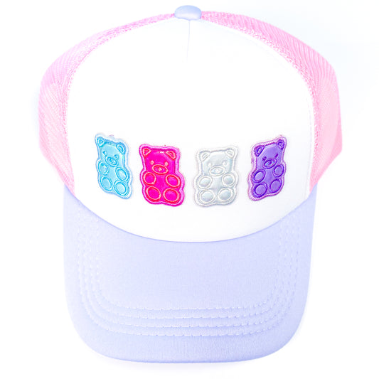 Pink and Purple Holographic Gummy Bears Trucker Hat